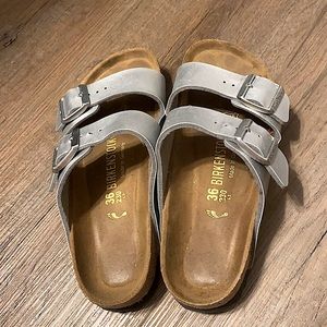 silver birkenstocks
